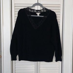 Black sweater with lace trim